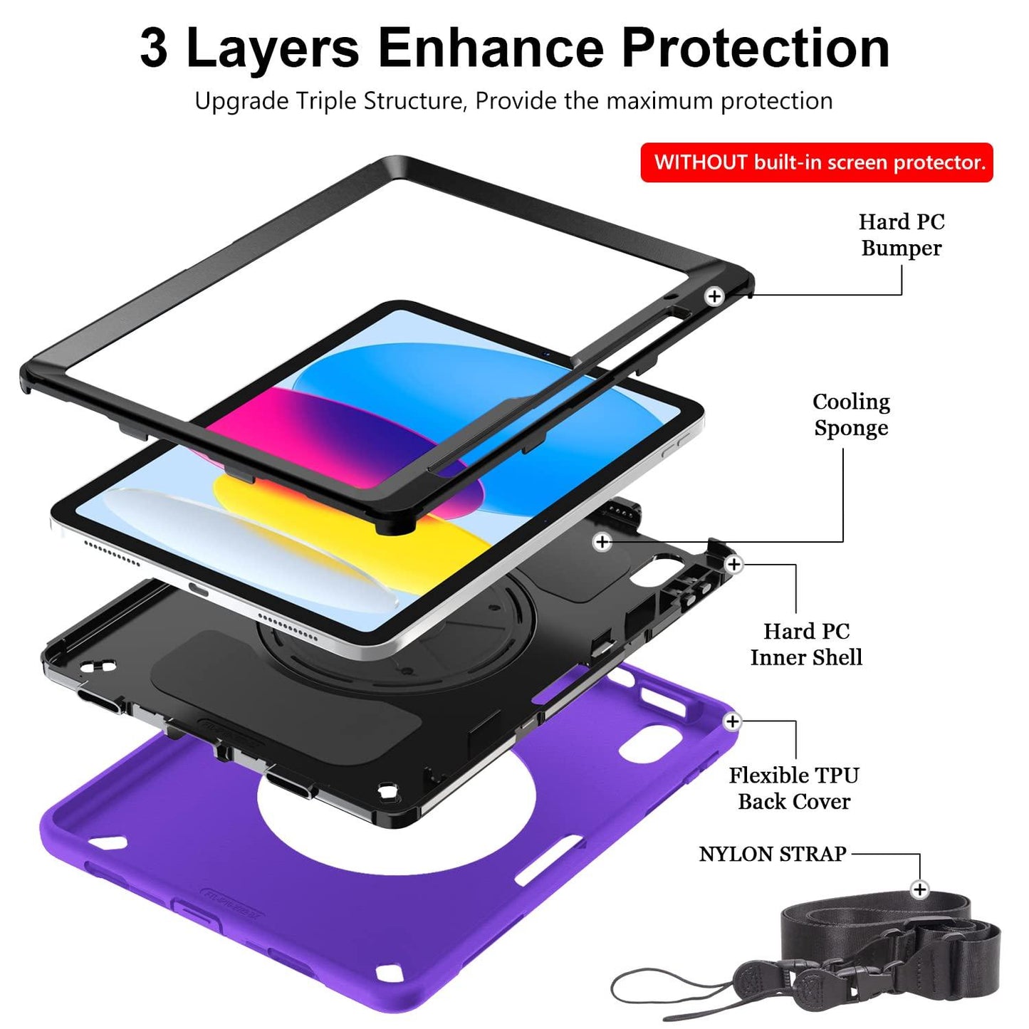 Case for iPad 10th Generation 10.9 inch Purple FTL