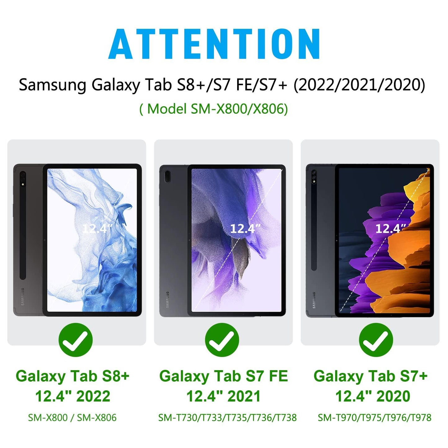 Case for Galaxy Tab S8 Plus/ S7 Plus/ S7 FE 12.4 inch FTL